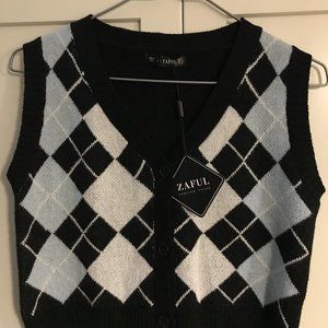Zaful  Cropped Argyle Sleeveless Sweater